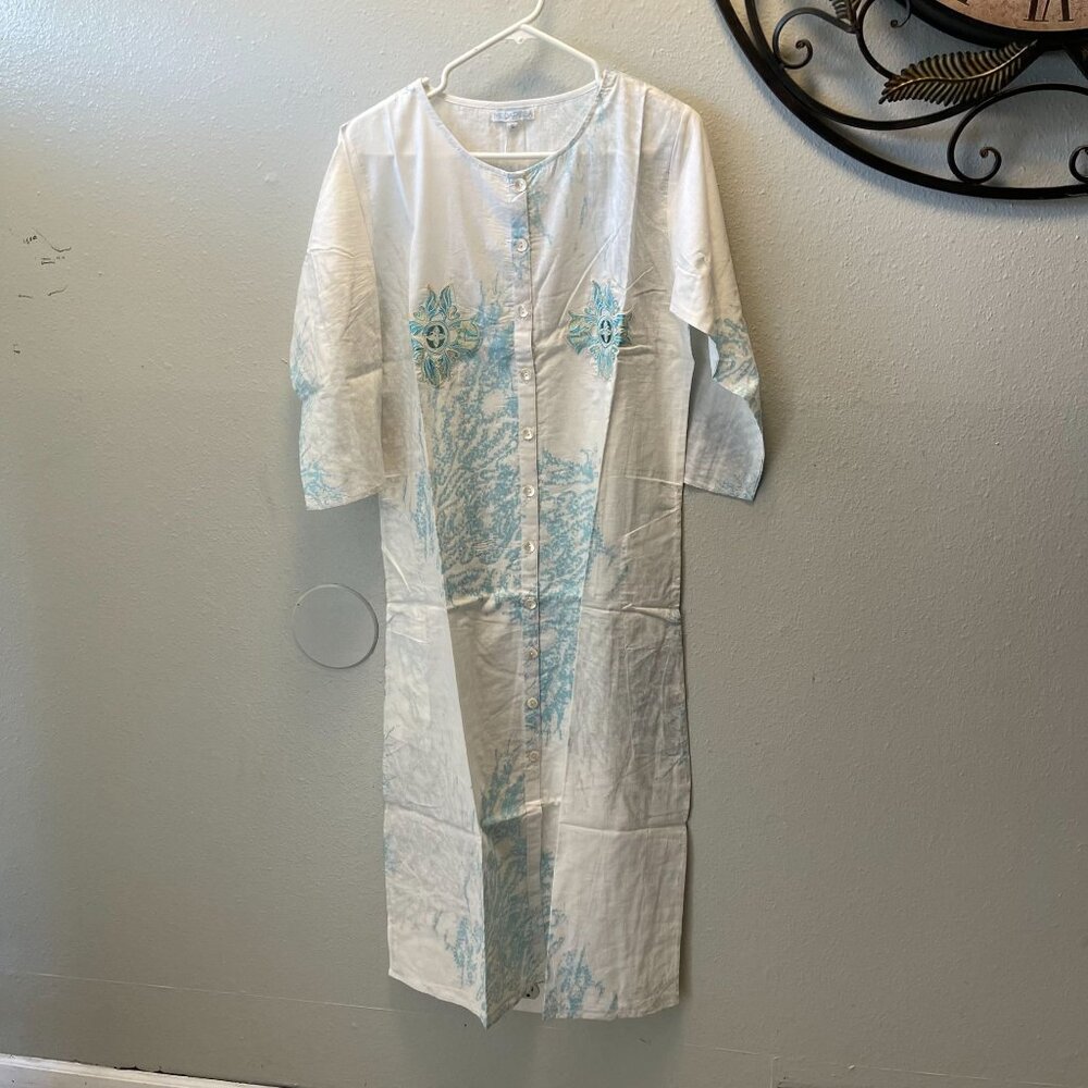 MODAPOSA Embroidered Summer Dress or Kaftan Beach Cover-Up‎   Aqua Blue